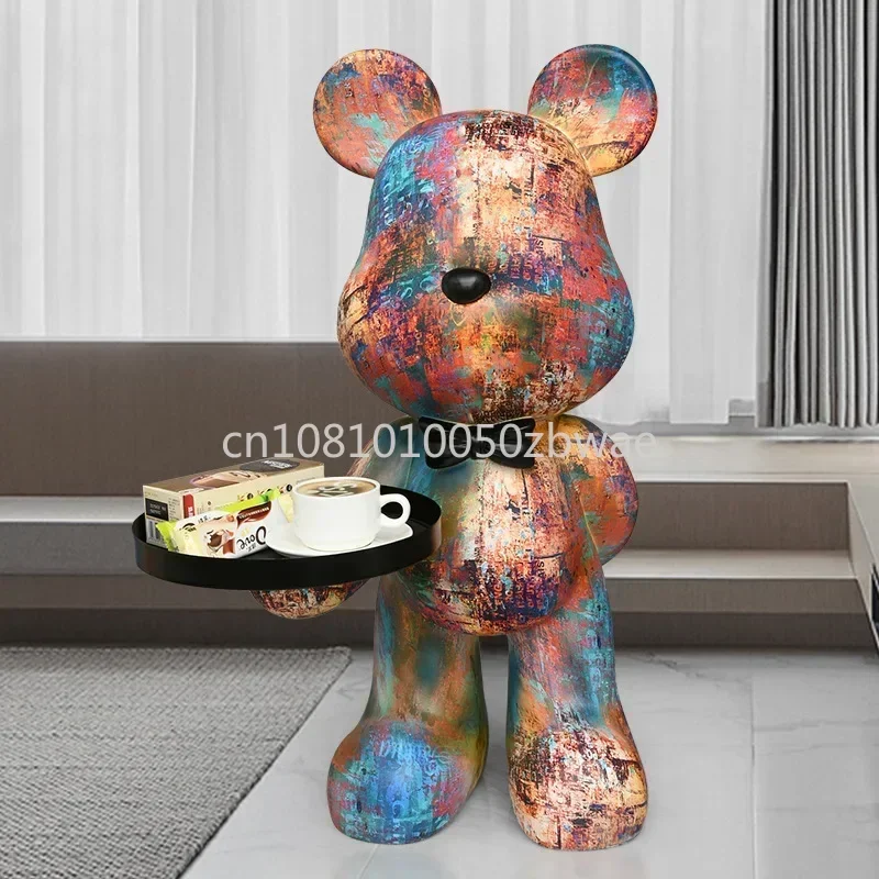Home Decor Creative Doll Bear Floor Ornament Living Room Trend Soft Decoration Welcome Reception Storage Tray Animal Statue Gift