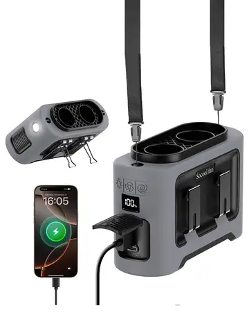 Socool 14500mAh Portable Waist Fan Dual Airflow Outlet Turbo Motors with Four Clips Emergency Flashlight Power Bank for Outdoor