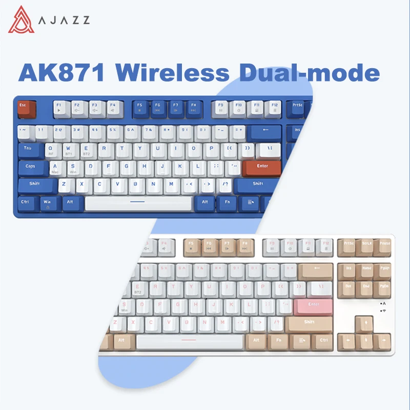 Ajazz Ak871 Wireless Gaming Mechanical Keyboard 2.4G Bluetooth Keyboard Hot Swappable 87 Keys Keyboard PBT Keycaps for Laptop Pc