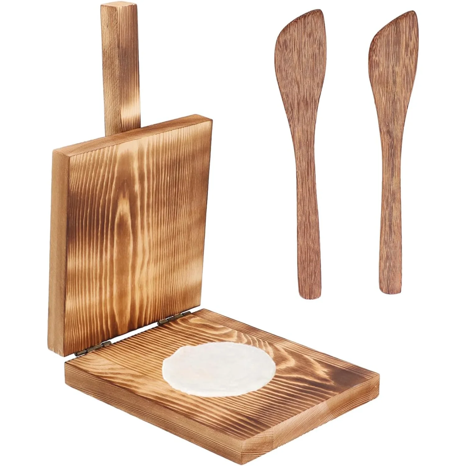 

Wooden Tortilla Press, Small Manual Tortillera Press Maker with Comfortable Handle and 2 Dumpling Spatulas Dough Pressing Tool f