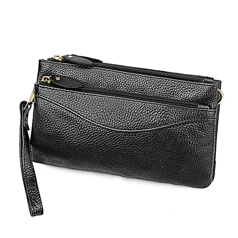 Lady Bag Double Zipper Suitable For Middle-aged And Elderly Women Phone Bag Lady Crossbody Bag Genuine Leather Shoulder Bag