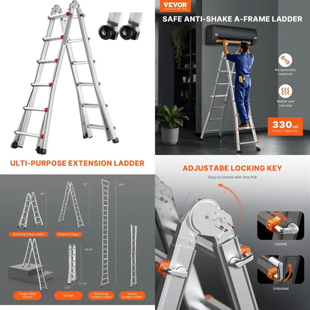 アルミ製伸縮はしご 20.5フィート テレスコピックAフレーム、多機能ポータブル折りたたみ式、住宅修理やRV使用に