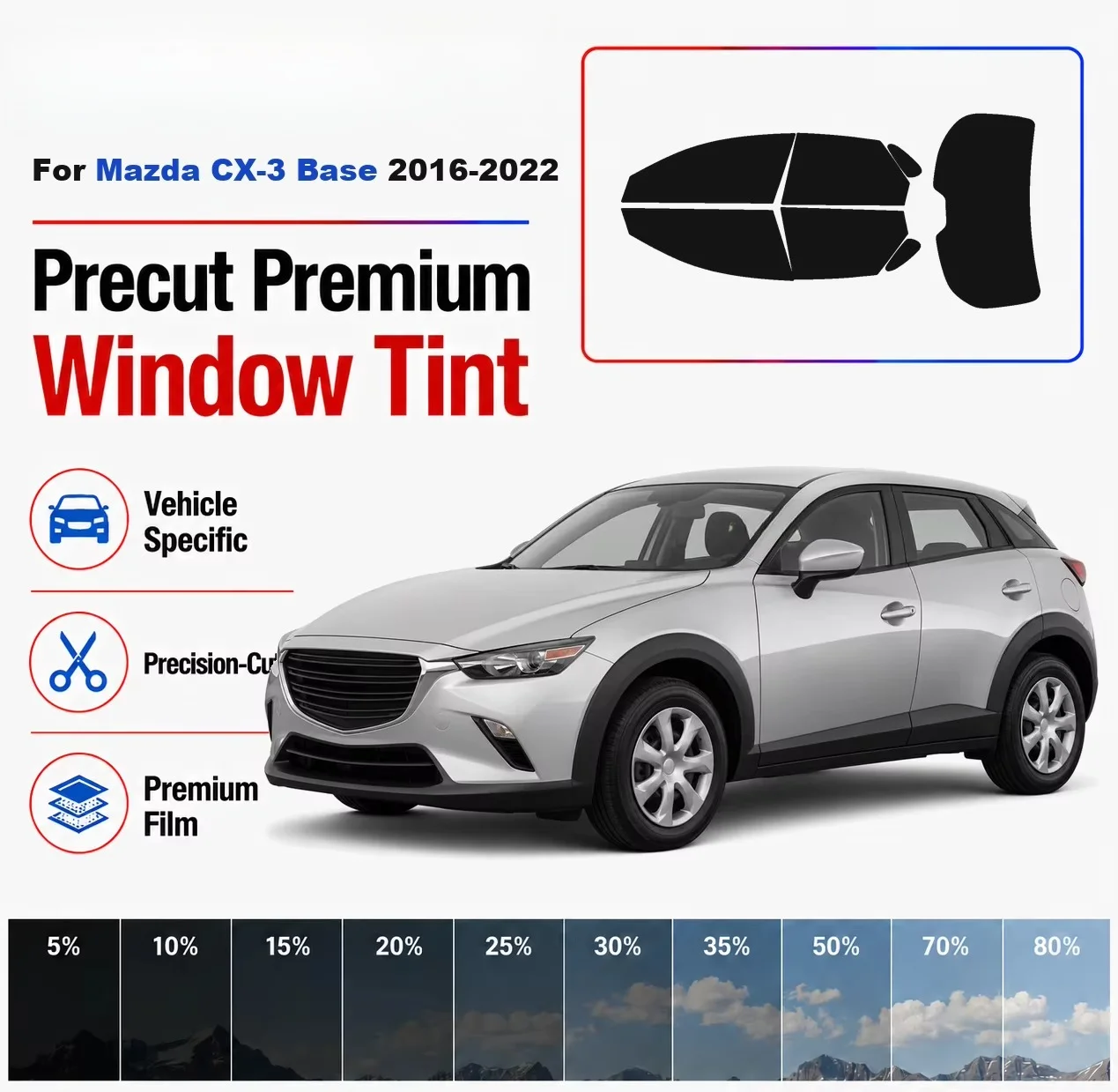 Premium Precut Window Tint Kit Front Rear Windows Rear Windshield For Mazda CX-3 Base 2016-2022 Complete Set Nano Ceramic Film
