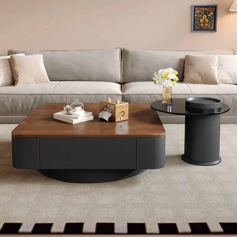 Small Space Luxury Multifunctional Coffee Table Nordic Square Coffee Table Storage Wooden Meuble De Salon Living Room Furniture