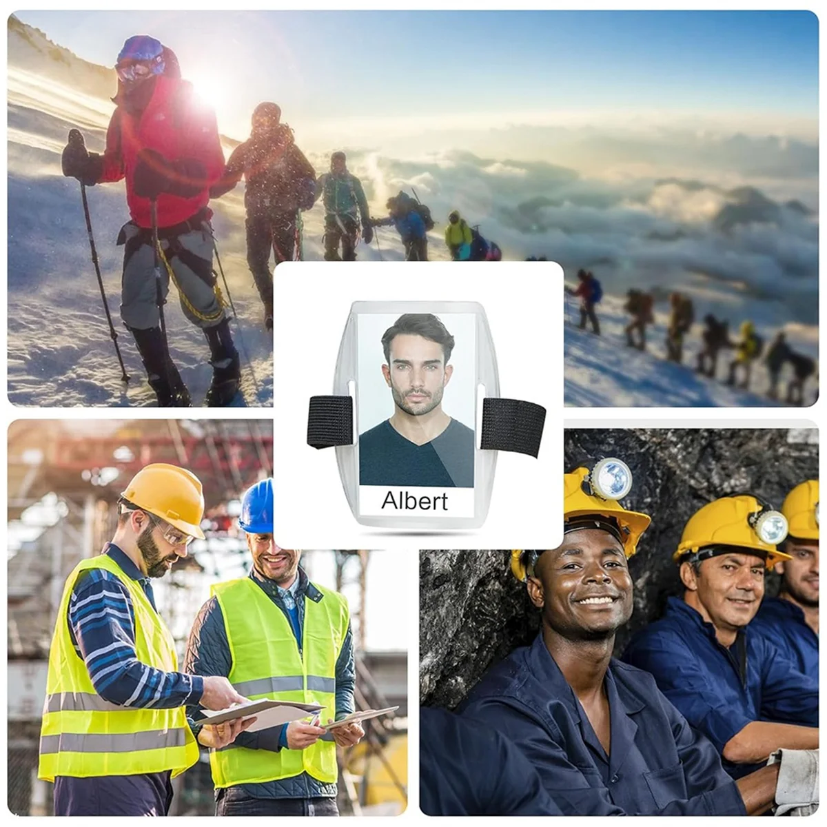 حامل شارة الذراع - 6 قطع من حامل بطاقات الهوية المقاوم للماء مع حزام مطاطي قابل للتعديل