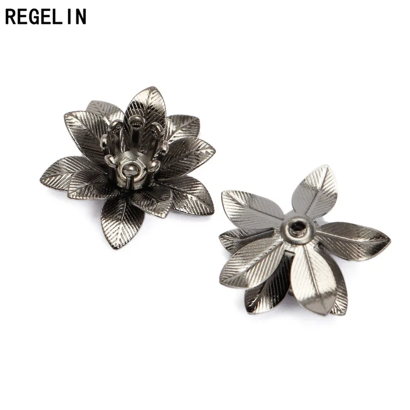 REGELIN 7 Colors Copper Filigree Flowers Base Connector 10pcs/lot Bead Cap Charms Setting 6*15mm For Jewelry Making Findings