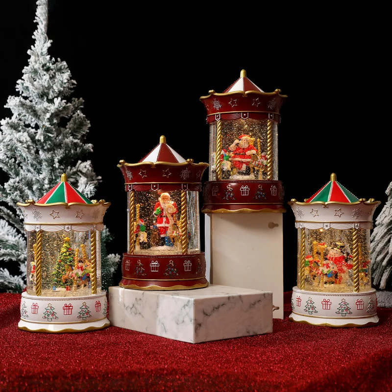 

New Christmas Decorations Resin Merry-Go-Round Water Snowfall Music Box Living Room Bedroom Festive Atmosphere Desktop Ornament