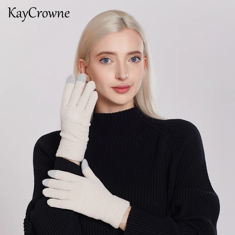 

KayCrowne 2022New Fashion Vintage Touch Screen Gloves Women Winter Elegant Full Finger Keep Warm Black Knitted Glove Female G215