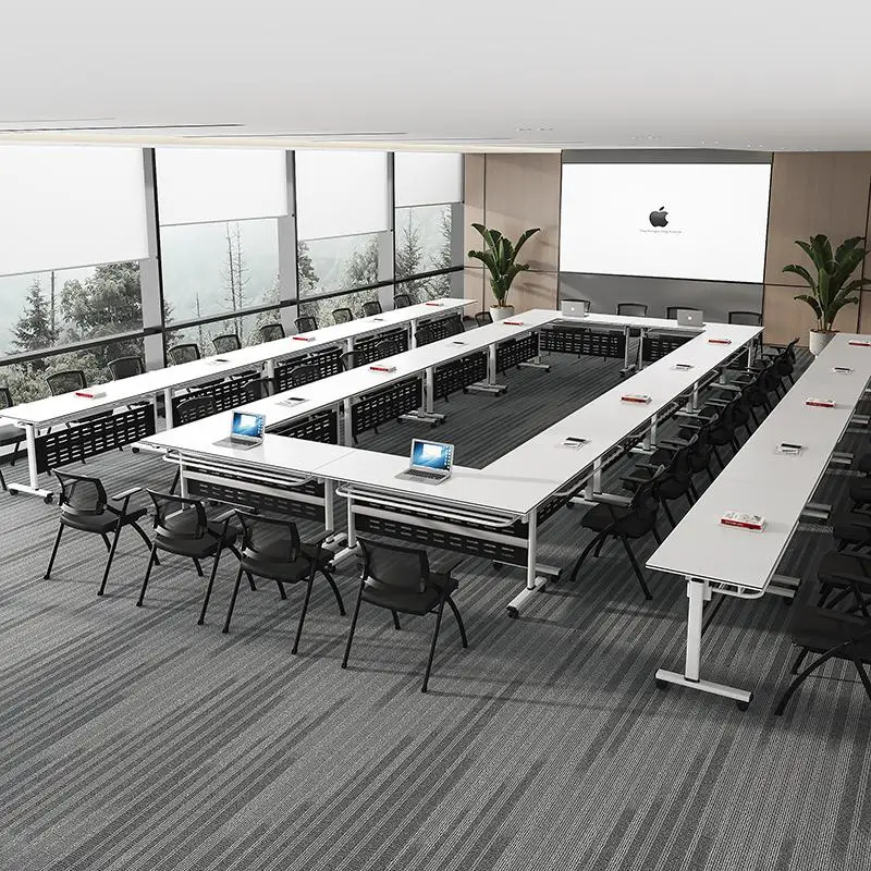 Foldable conference training table and chair combination mobile splicing multi-functional office strip double with wheels simple