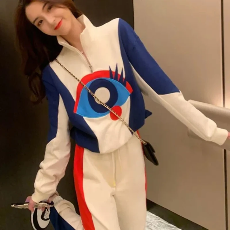 

Women's fashionable sportswear set - Spring/Autumn youth trend new style zipper hoodie and pants two-piece set