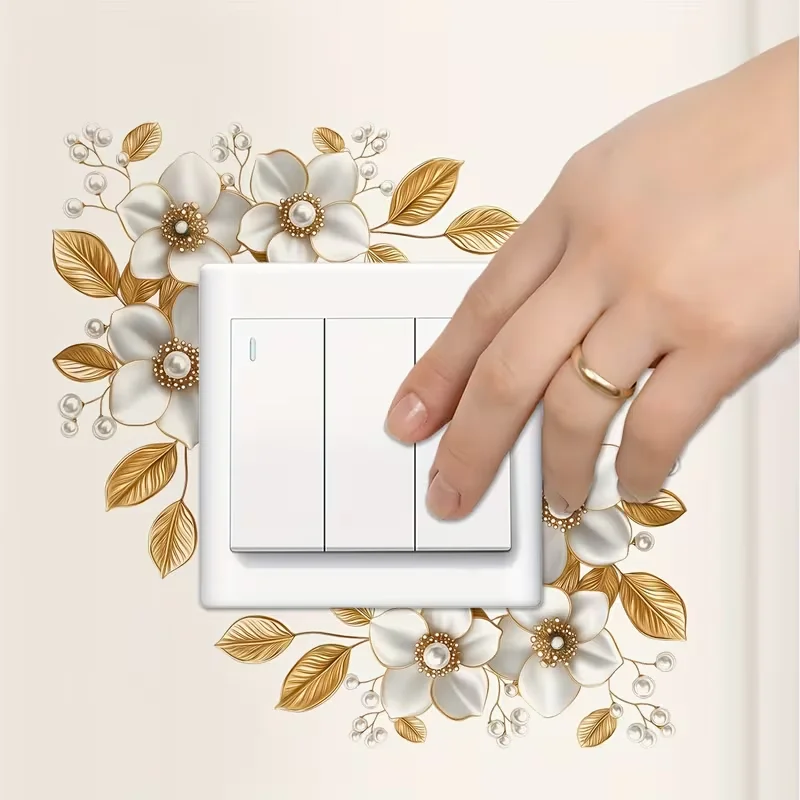 1PC Light Luxury Flower Switch Decorative Stickers Bedroom Living Room Socket Stickers Wall Adhesive Stickers