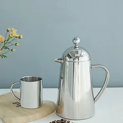 Double-layer 304 stainless steel French press pot tea maker home coffee pot coffee milk froth milk maker