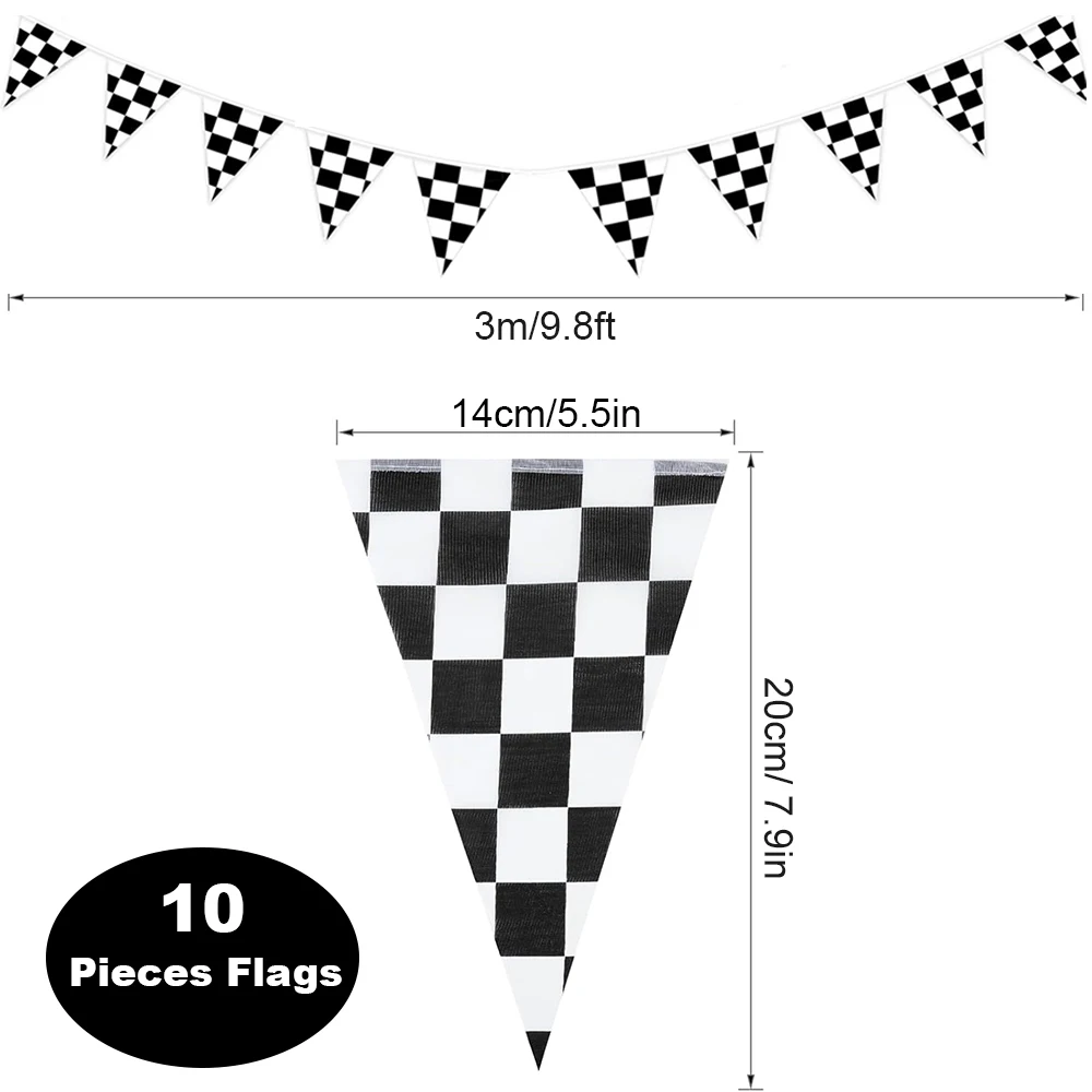 Hanging Flag Black and White Checkered Racing Pennant Banner for Nascar Theme Race Car Birthday Formula 1 Party Decoration Favor