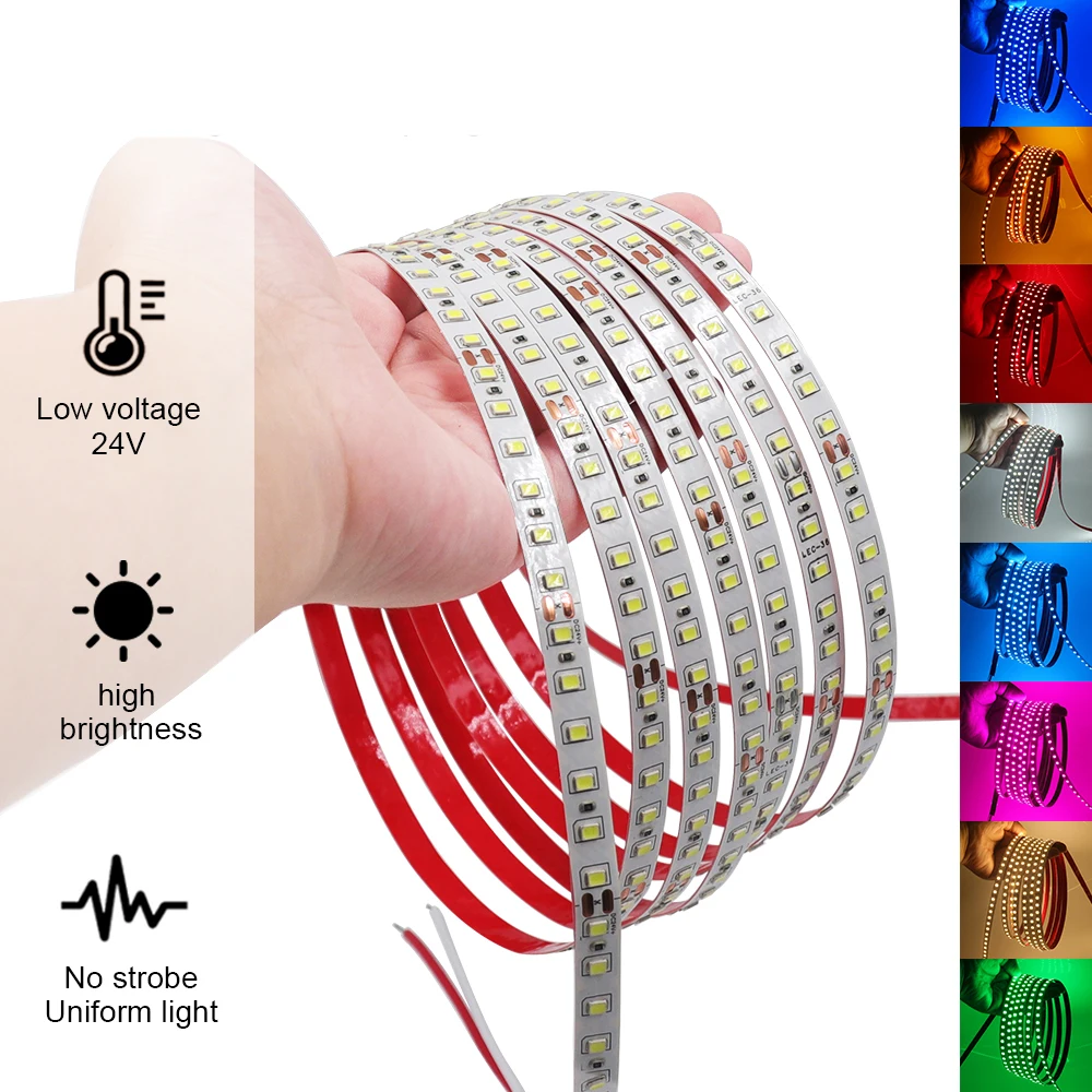 

High Bright LED Strip DC 12V 24V SMD 2835 120LEDs/M Red Blue Pink Yellow Ice Blue White Flexible Ribbon Tape Rope Lights 5m