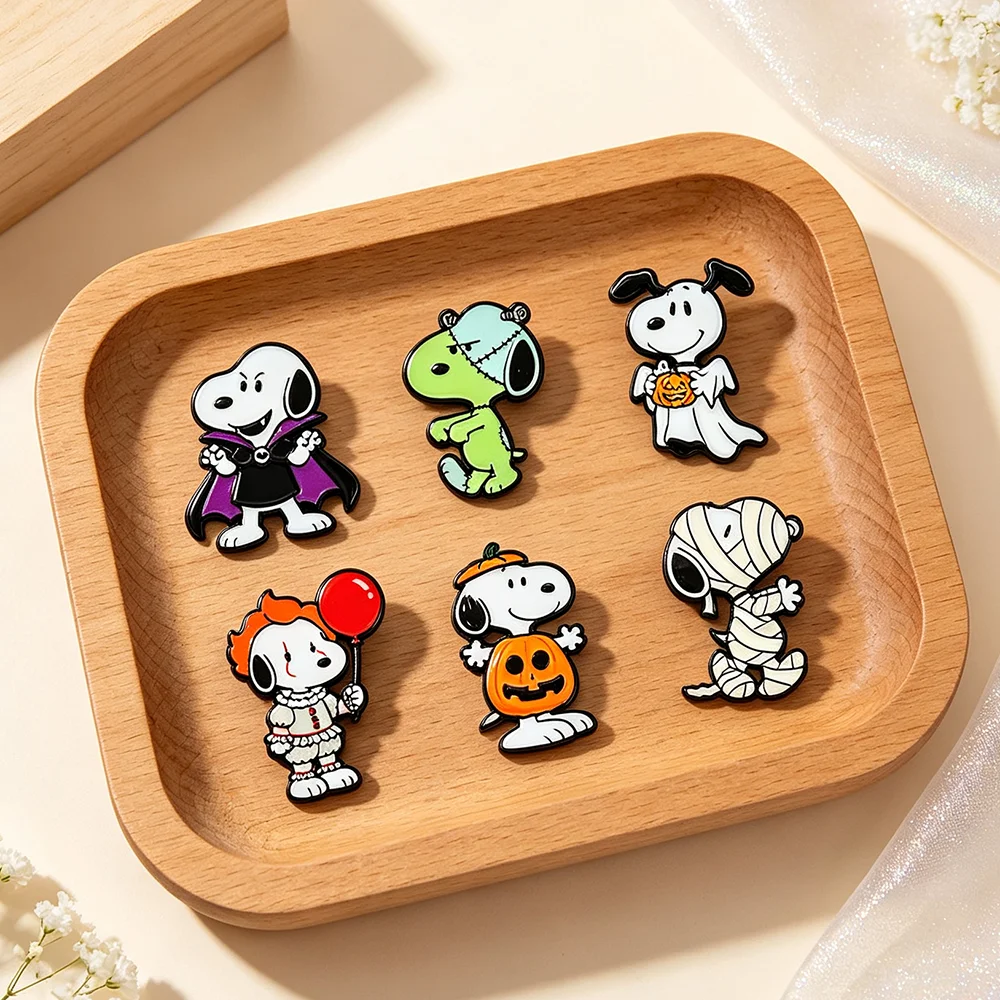 6pcs Halloween Themed Cute Cartoon Dog Enamel Pin Collection Decorative Lapel Pins for Bags Holiday Gift for Friends