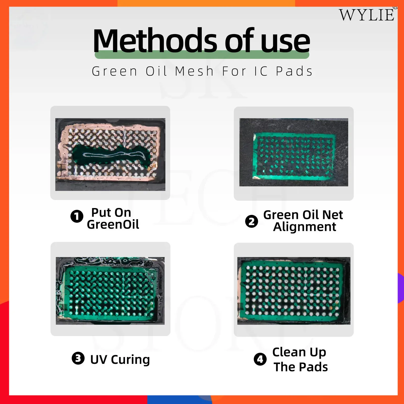 WYLIE Tampilan IC Jaring Minyak Hijau Tinta Masker Solder UV Stensil Reballing BGA untuk iPhone 11 - 16 Pro Max Bantalan IC Sentuh Jaring Baja Chip