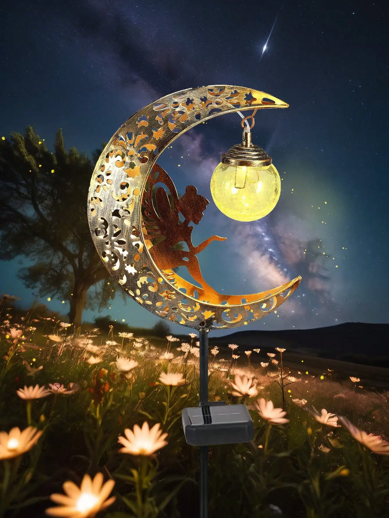 مصابيح القمر والجنية الشمسية، حصة معدنية من الزجاج المفرقع، مصابيح LED مقاومة للماء للحديقة والممر (عبوة واحدة) #3