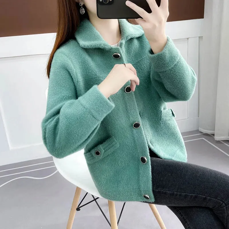 Autumn Winter Women Sweater Cardigan Coat New Single-Breasted Short Jacket Female Imitation Mink Velvet Jacket Knitted Sweater