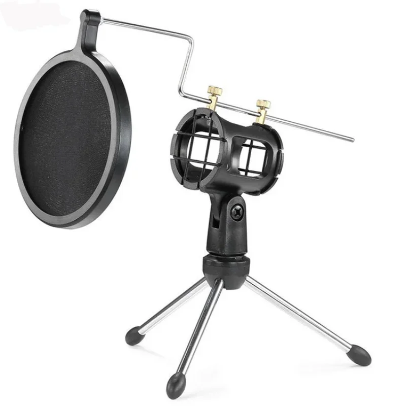 

Microphone Stand Adjustable Desktop Tripod for Computer Video Recording with Mic Windscreen Filter Cover