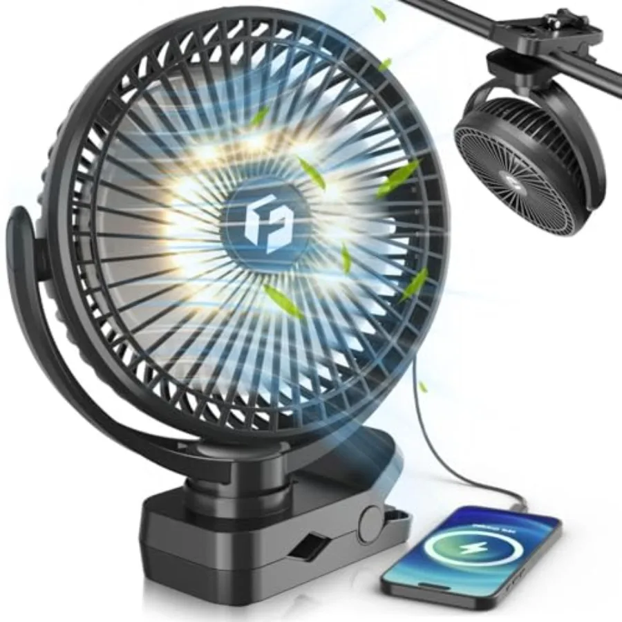 

40000mAh Clip on Fan for Golf Cart, 150H Working Time Portable Rechargeable Fans with LED Timers - 8-Inch Battery Powered Fan f
