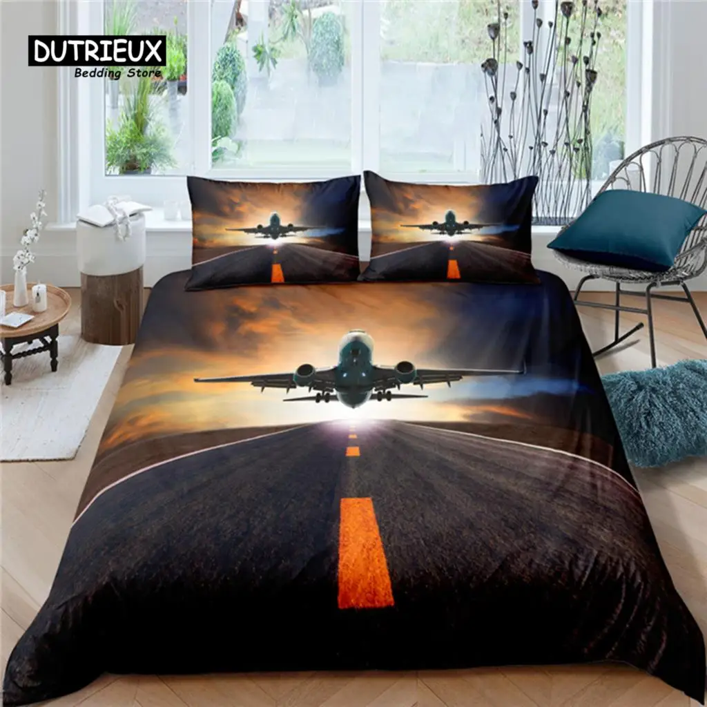 

Home Living Luxury Airplane Runway Print 2/3Pcs Soft Duvet Cover PillowCase Queen and King Size Kids Bedding Set EU/US/AU Size