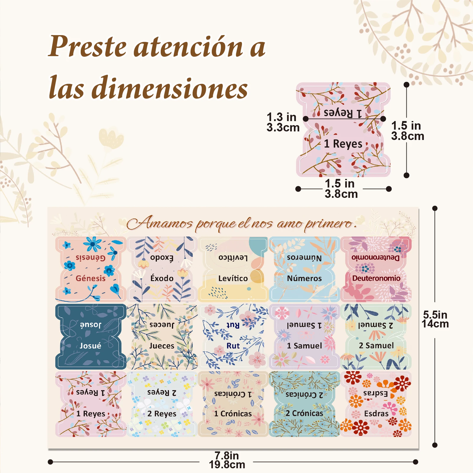 Spanish Bible Tabs, 75 Tabs, Pastel Bloom Theme, Laminated Bible Tabs for Women and Men, Bible Tabs in Spanish, Bible Tabs Spani