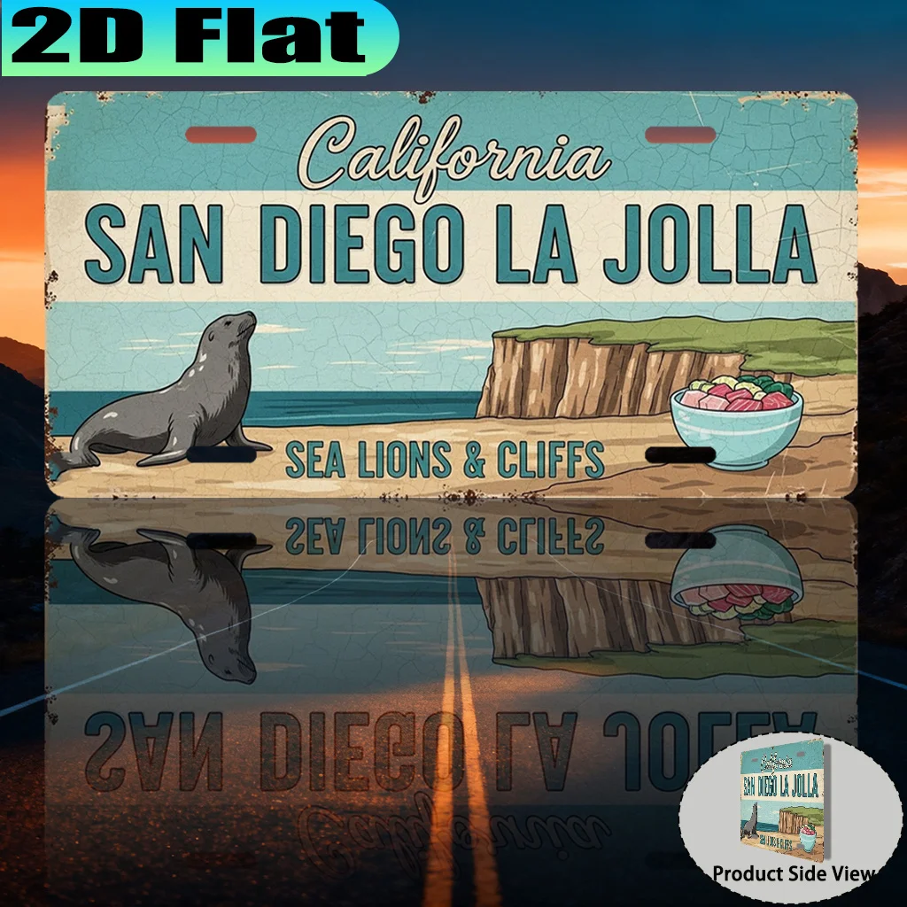 2D Flat, [2D Flat] 1pc, San Diego La Jolla Sea Lions and Cliffs Vintage Aluminum Sign (30.48 X 15.24cm), for Decorative Purposes
