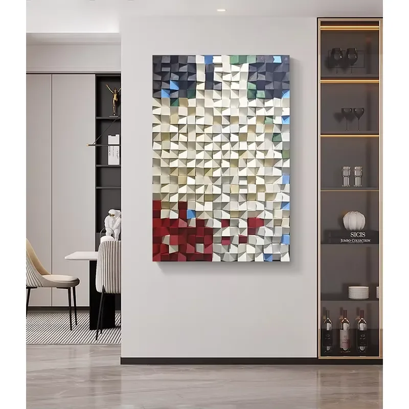 Hot Sale Stereoscopic Geometry Splicing Decorative Painting Abstract Wood Carving Hanging Paintings Hotel Wall Decor Art