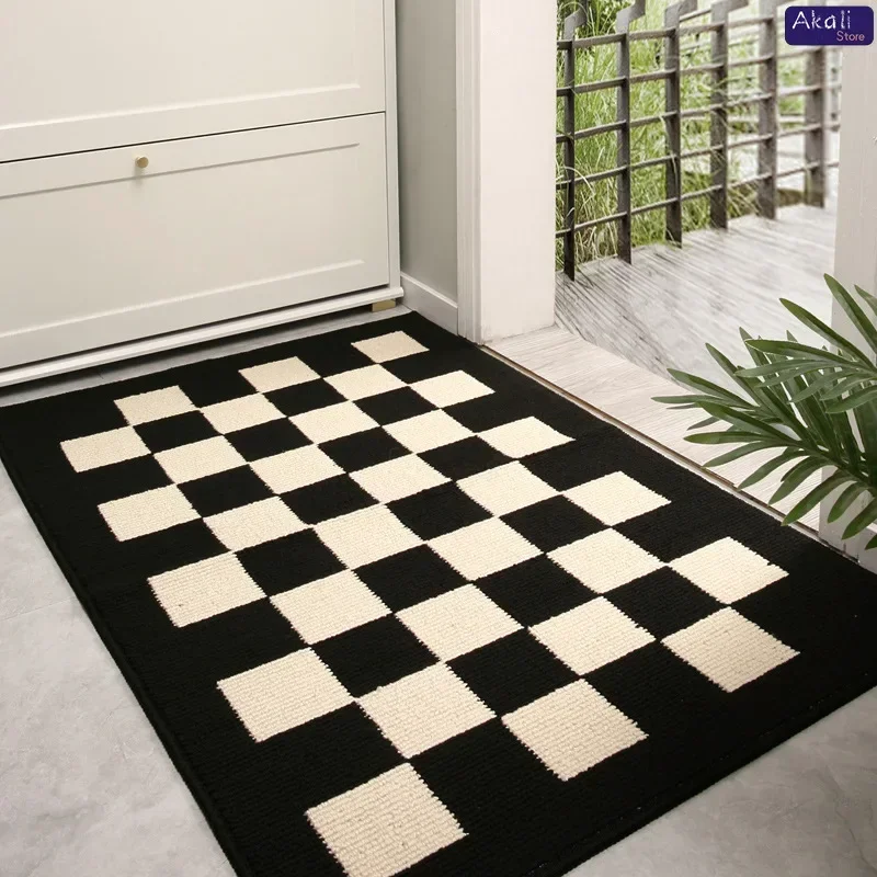 Creativity Black and White Checkered Entrance Doormat Kitchen Corridor Anti-slip Carpet Home Carpets Front Door Welcome Mats