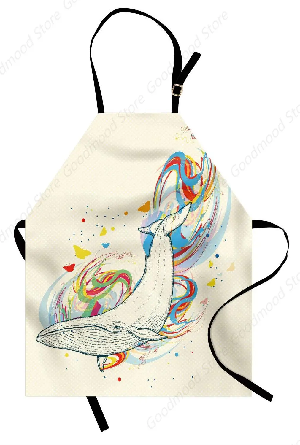 Whale Apron, Whale Cartoon diving into the Ocean and Dividing the Water Unisex Kitchen Bib Apron