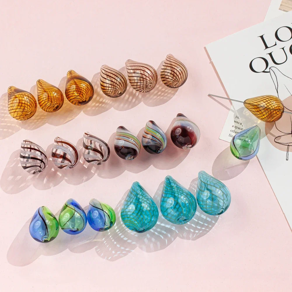

Irregular Water Drop Stripes Colored Glazed Hollow Bubble Glass Beads DIY Handmade Necklace Earrings Jewelry Materials 4pcs