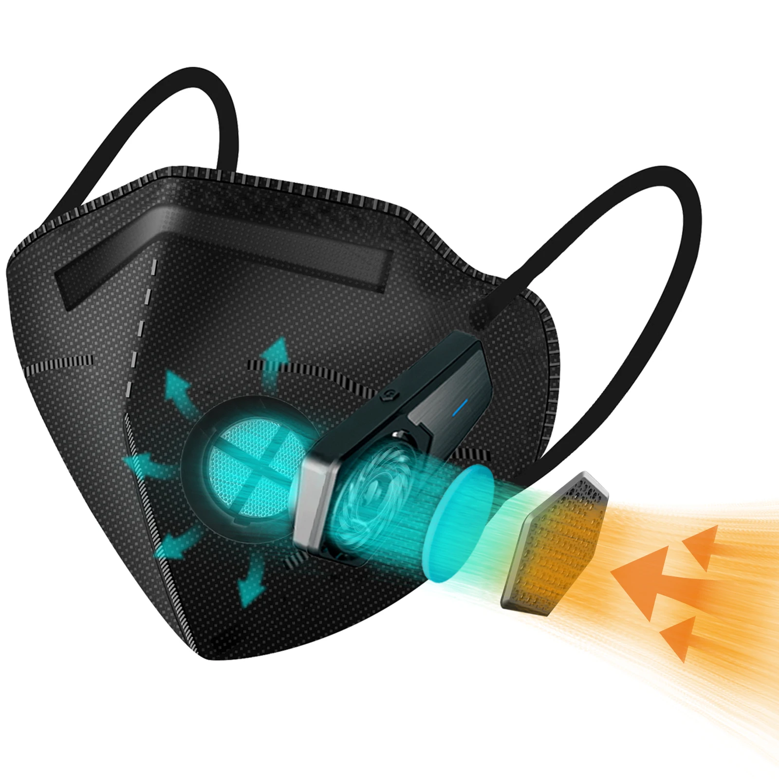 Electric  KN95 mask with charging fan, with 5 filter elements, replaceable filter respirator mask, dust, pollen, woodworking