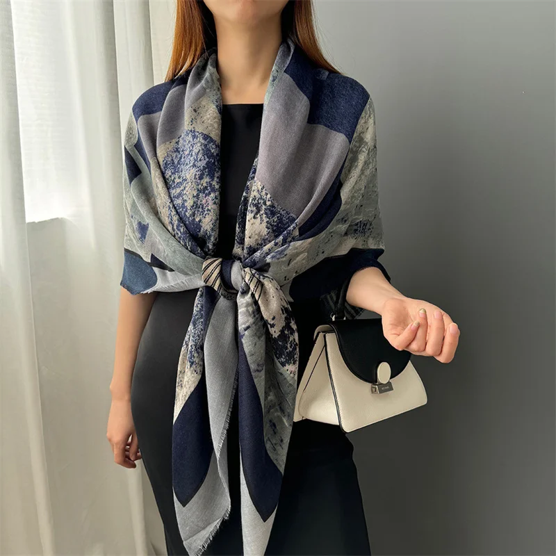 Winter Fashion 130Cm Square Lovely Floral Thick Viscose Shawl Scarf Lady High Quality Wrap Pashmina Stole Bufandas Muslim Hijab