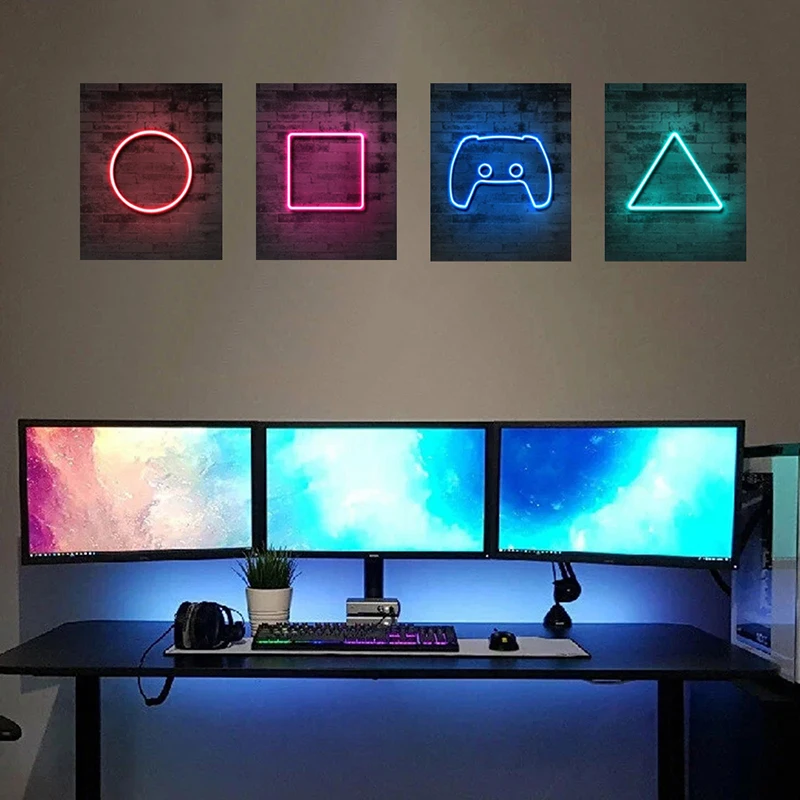 4 قطعة غرفة ألعاب الأطفال لعبة الجدار الديكور ملصق ملصقات الشارات ذاتية اللصق النيون الصبي غرفة نوم ألعاب بولي كلوريد الفينيل الجدار ملصق ديكور #2