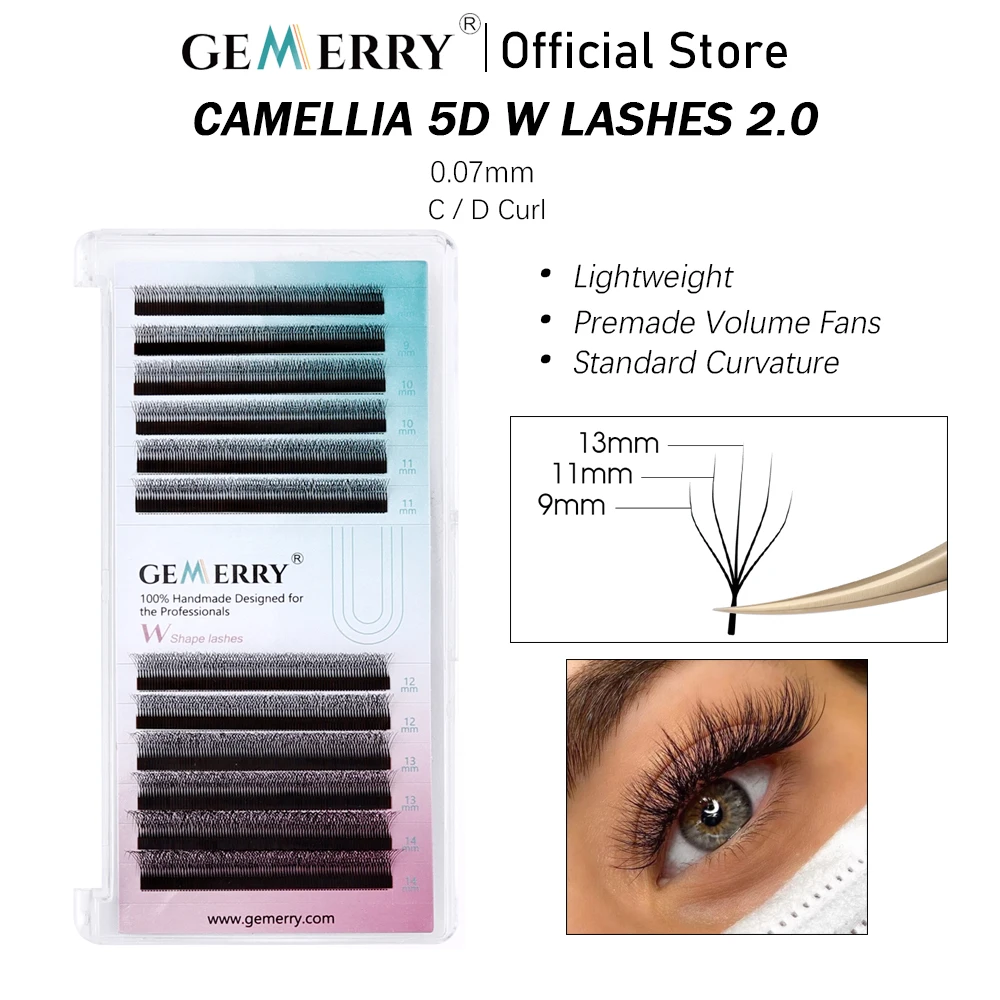 GEMERRY Camellia 5D W Shape Eyelash Extensions Different Lengths 5D W-Shaped False Eyelashes Natural Soft Premade Fan Lashes