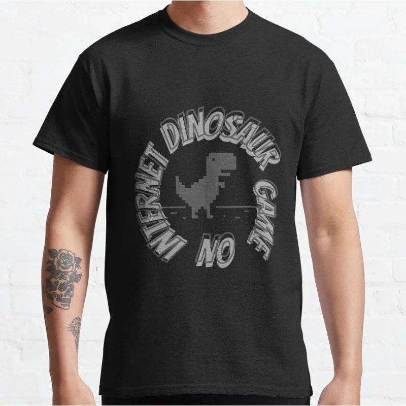 NO INTERNET DINOSAUR GAME Funny offline t rex 90s cartoon pixel video game dinosaur T-shirt for men large size Adult Tops S-6xl