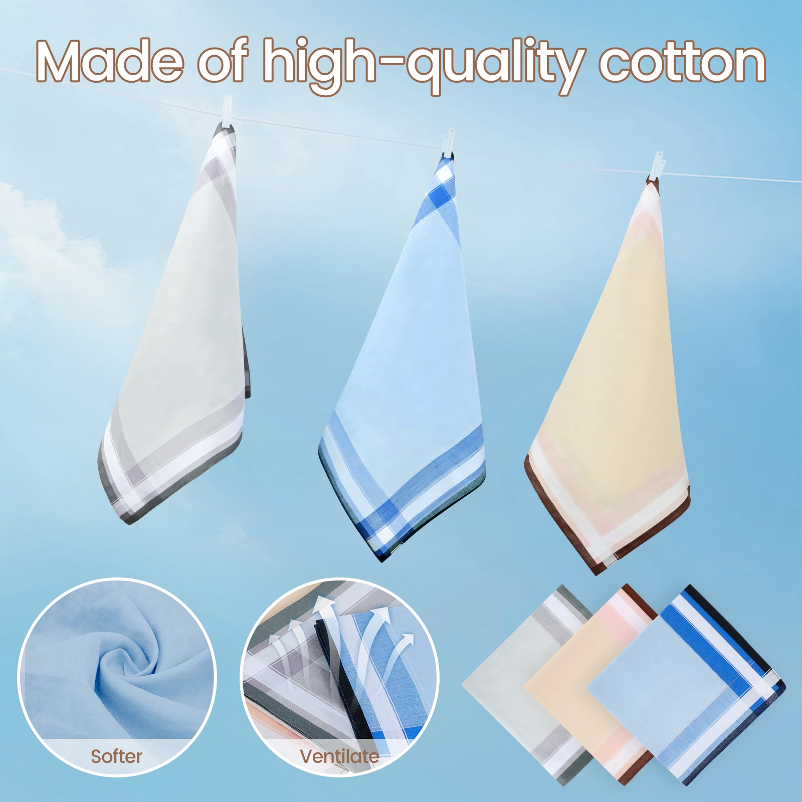 Handkerchief Soft Cotton Gents Hankies Reusable Square Plaid Pocket Handkerchiefs Unisex Business Pocket Hankies for Decorative