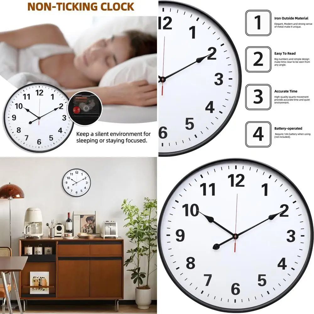 

24-дюймовые черные настенные часы в винтажном стиле, бесшумные, кварцевые, на батарейках, для дома и улицы