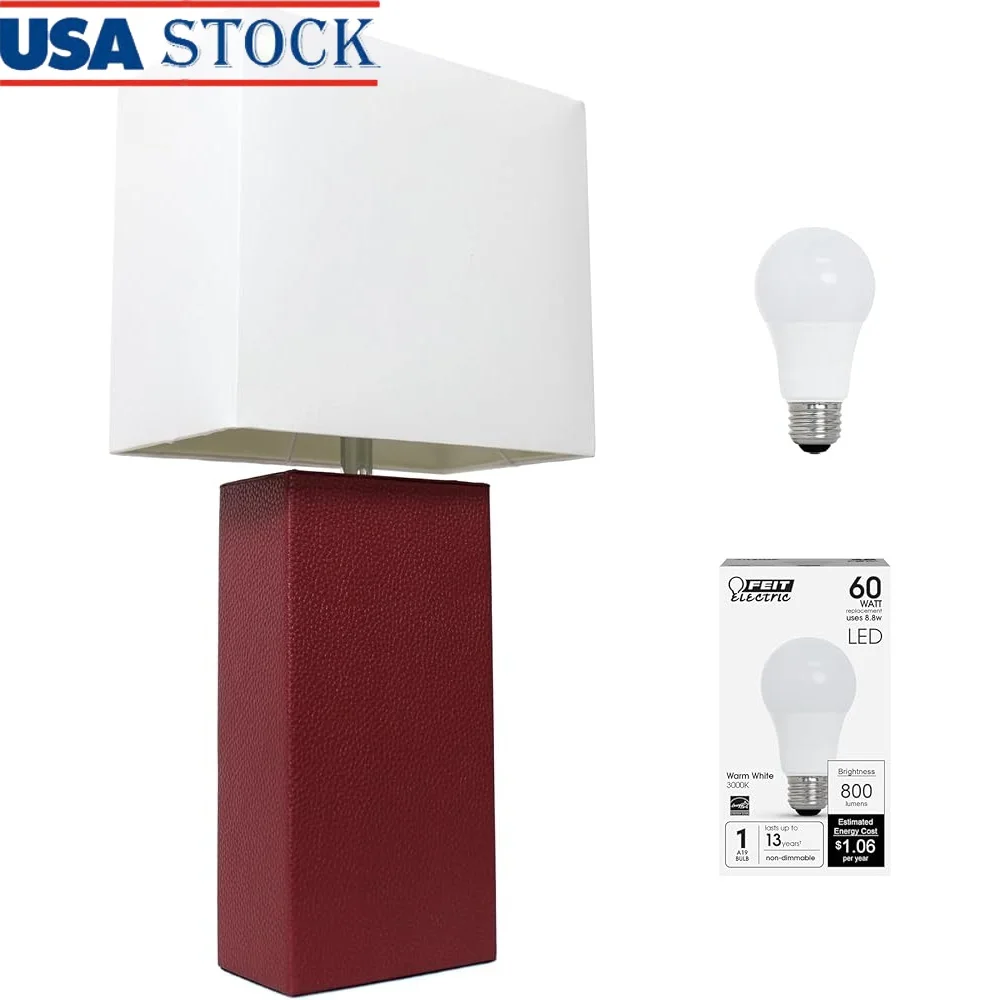 

Modern Leather Wrapped Table Lamp with LED Bulb Living Room Bedroom Office Entryway Easy Switch Assembly Home Decor