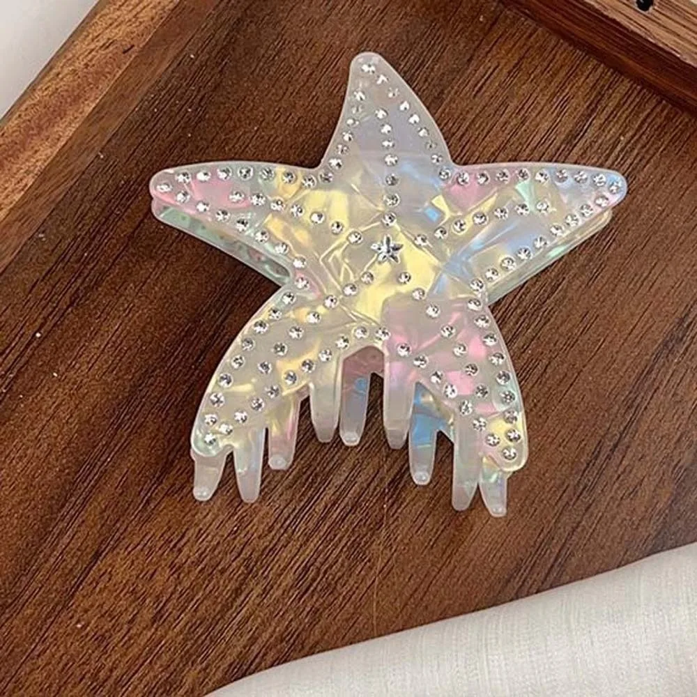 Rhinestone-inlay Starfish Hair Claw Headwear Five Pointed Star Colorful White Shark Clip Waterproof Large Acetic Acid Hair Claw