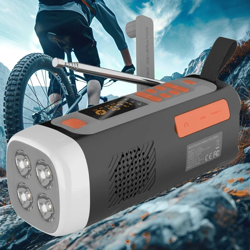 Portable 4500mAh Camping Light Flashlight Solar Emergency Radio FM/AM/SW Multifunctional Radios with Bluetooth LED Screen