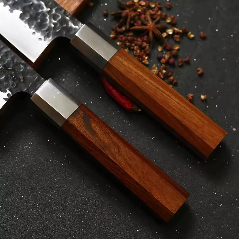 Cuchillo octogonal DIY de estilo japonés, mango de madera de ébano de 14cm, cortador de Chef de cocina, reemplazo de mango de cuchillo para Sushi Sashimi