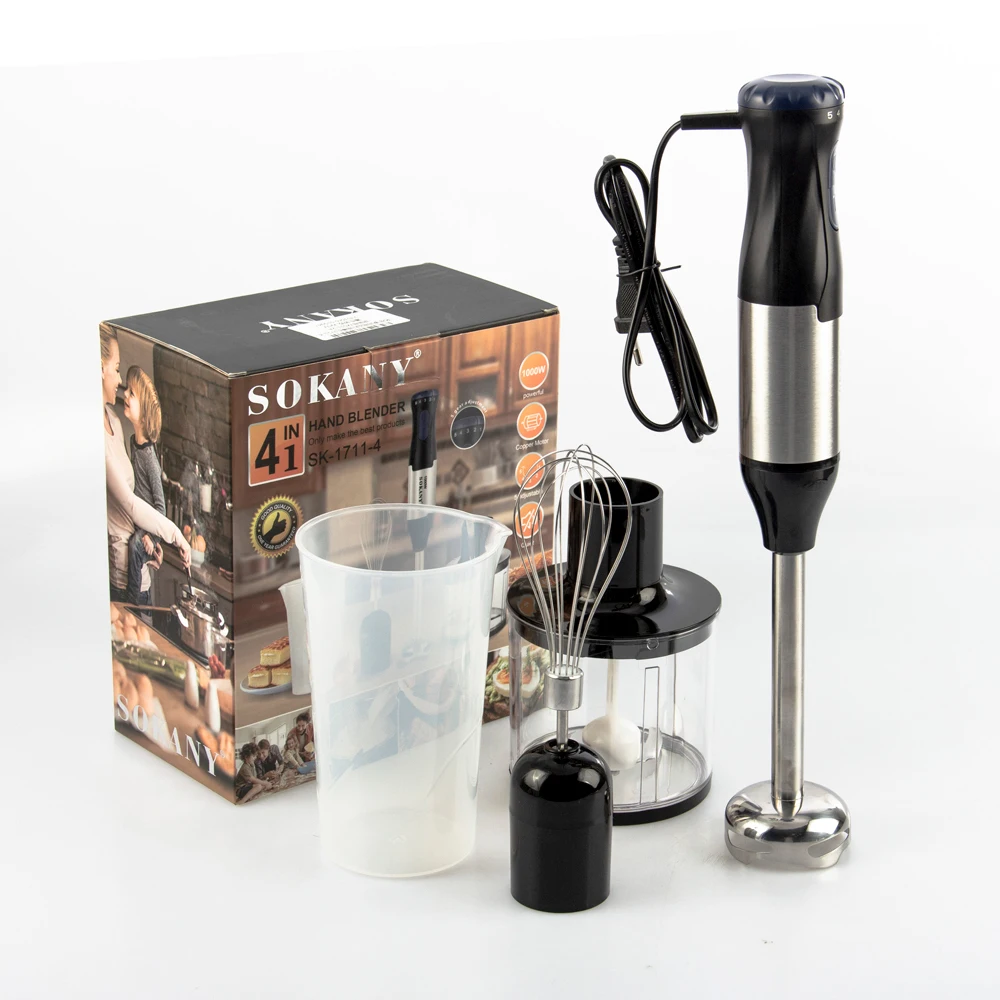 Houselin 1000 Watt Multi-Speed Immersion Hand Blender with Attachments, Silver