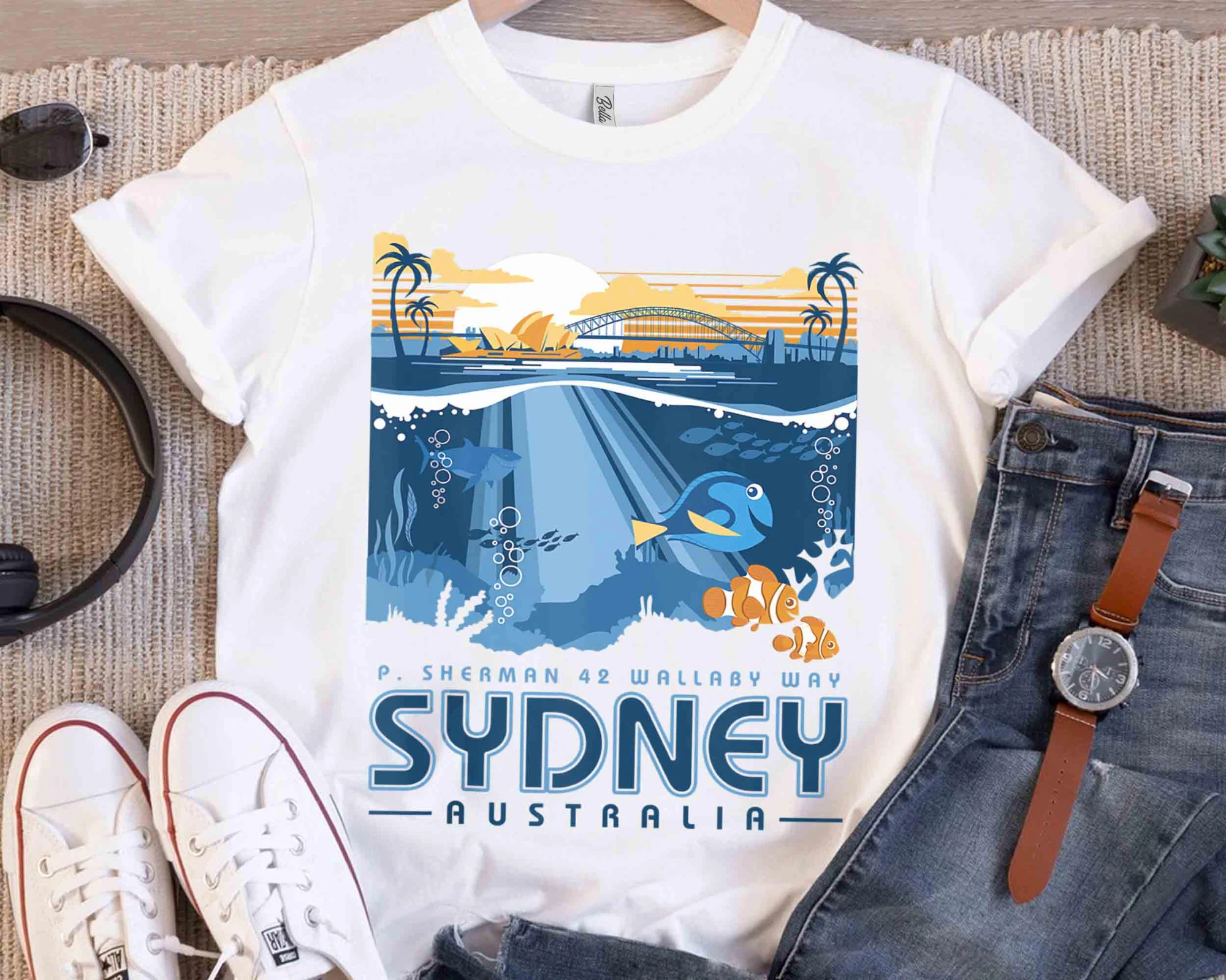 ديزني بيكسار العثور على نيمو P. شيرمان وابي 42 تي شيرت سيدني الأسترالي ، قميص دوللي مارين المطلي هدية العطلة ديزني #5