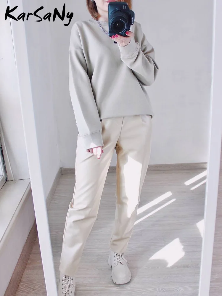 Korean Fashion Mocha Sweatshirts Oversize Women Spring Loose Pullovers Green Cotton Oversized Sweatshirt For Women Round Neck