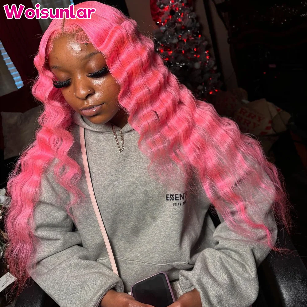 

Pink Lace Front Wigs human hair 13x4 Transparent Lace Front Human Hair Wig deep wave 180% 200% Pre plucked Human Hair Wig 100%