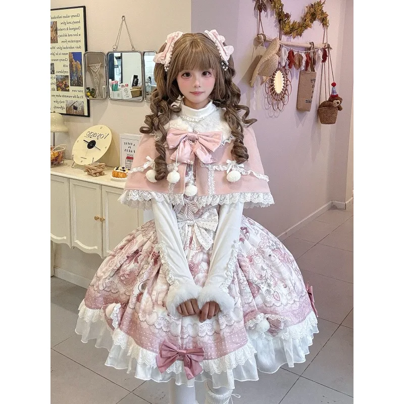 

Women Girls Princess Sweet Lolita Dress Elegant Kawaii Dress Bow Cloak Suit Autumn for Harajuku Y2k Birthdays Party Cake Dresses