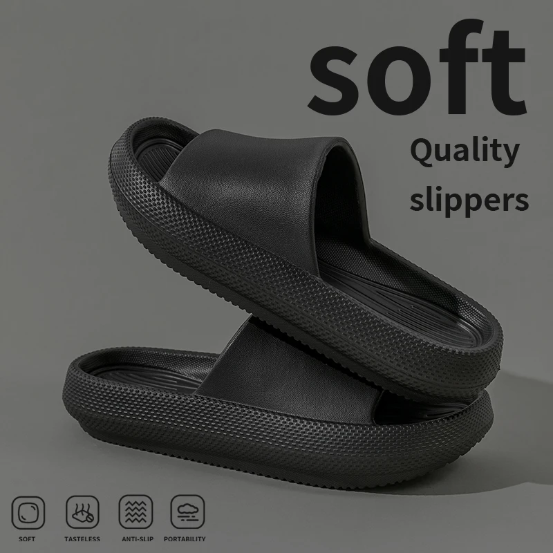 2024 Summer Slippers Men Soft Indoor Sandals Thick-soled Fashion Women Flip Flops Beach Shoes Couple Non-Slip Bathroom Slides