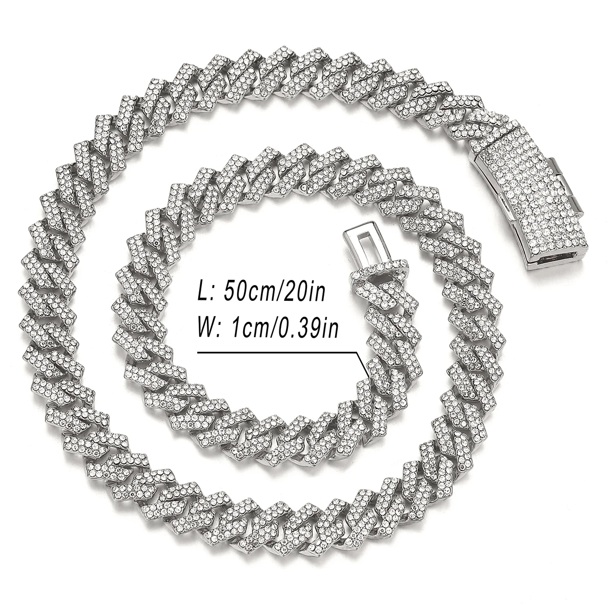 1pc New Men's Cuban Link Iced Out Necklace Golden Silvery Chain Paved Rhinestones Rapper CZ Cuban Chain Necklace Hip Hop Jewelry
