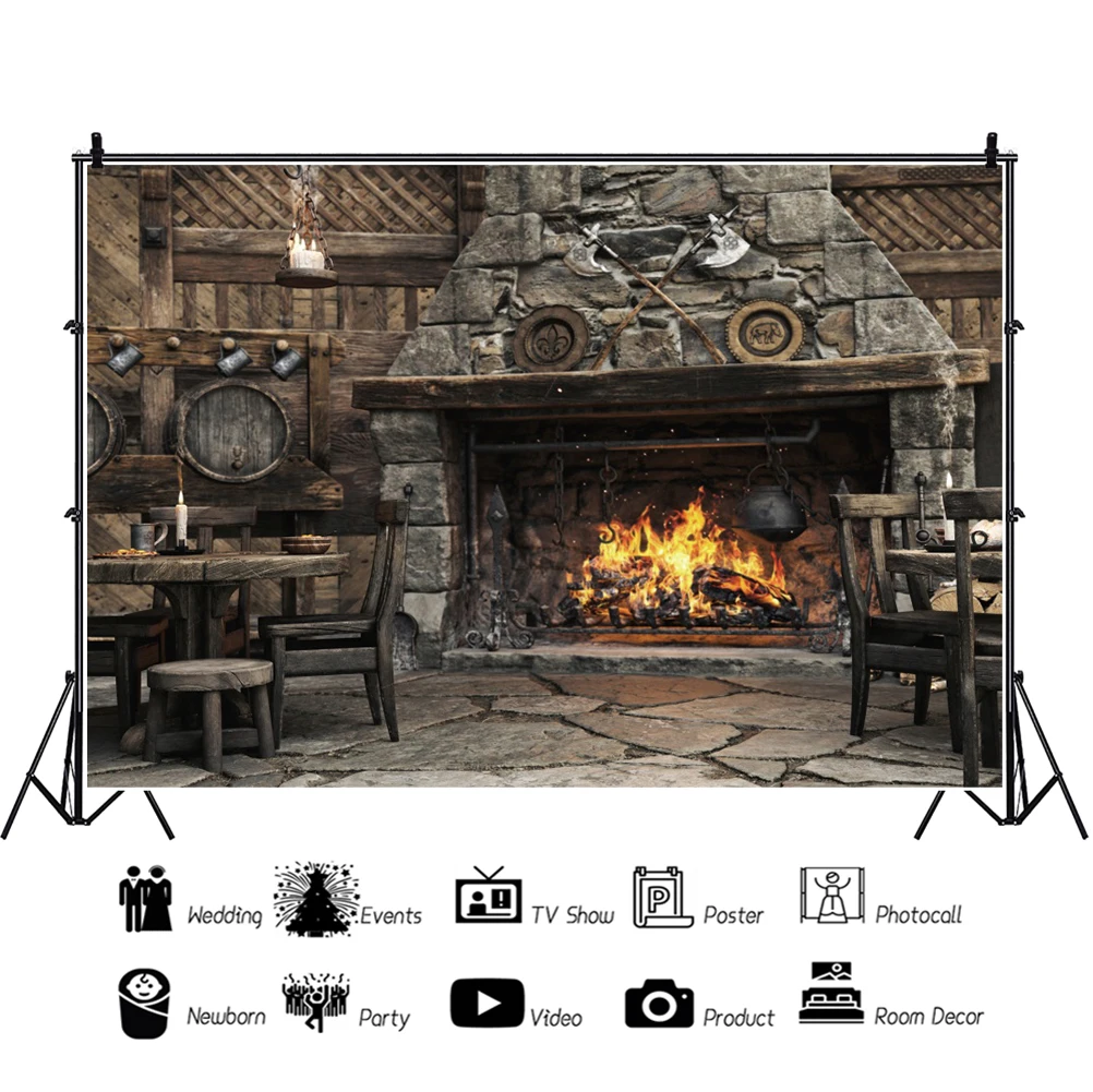 Laeacco Western Old House Kitchen Vintage Fireplace Rural Farmhouse Interior Decor Background Kids Portrait Photography Backdrop